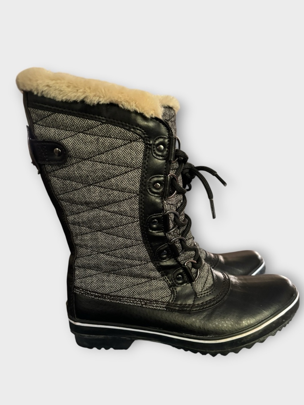 JBU Jambu Chilly Black Duck Boot Quilted Herringbone Mid Calf Winter Boots 7.5